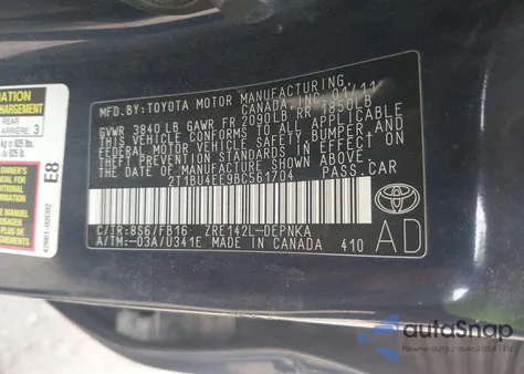 2011 Toyota Corolla Le from USA, damaged, VIN 2T1BU4EE9BC561704